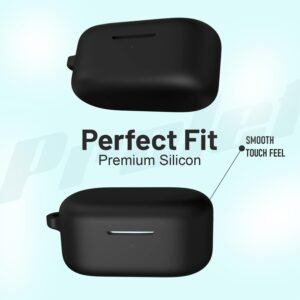 Prolet Earphone Case Cover Compatible for OnePlus Nord Buds 2R, Soft Silicone Skin Case Cover Shock-Absorbing Protective Case with Keychain [Front LED Visible]-Black