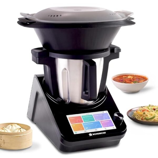 Technical Details Brand	‎Wonderchef Special Feature	‎Programmable Product Dimensions	‎44.5D x 31.5W x 36H Centimeters Colour	‎Black Bowl Capacity	‎4.7 litres Product Care Instructions	‎Wipe the motor base over with a slightly damp cloth and mild detergent and then dry off, ensuring the electrical contact area is perfectly dry. Dry with a dry soft cloth. Cleaning the parts immediately after use ensures a faster clean up time, and this will prolong the life of your appliance & accessories and reduce staining on the plastic parts. Included Components	‎Spatula - 1N, Automatic Scrubber - 1N, Drive Coupler- 1N, Measuring Cup - 1N, Kneading Blade - 1N, Strainer/Steamer Basket - 1N, Steamer Tray - 1N, Steamer Base - 1N, Main Body - 1N, Cooking Jar - 1N, Jar Lid - 1N, Steamer Lid - 1N Is Dishwasher Safe	‎No Manufacturer	‎Wonderchef, Wonderchef Home Appliances Pvt. Ltd. Manufacturer	‎Wonderchef Country of Origin	‎China Item model number	‎K7 ASIN	‎B0D3HWB5B7